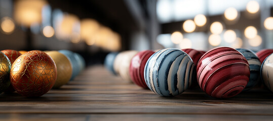 Easter eggs on the wood table on the Easter day.