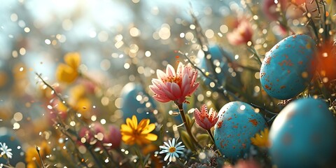 Easter background with coloured eggs