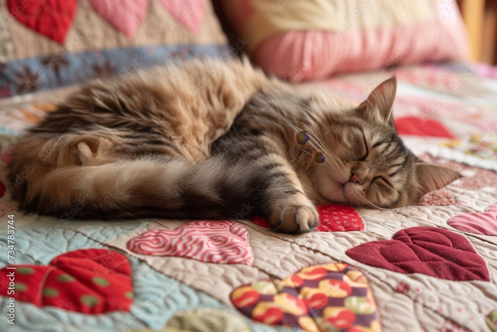 Canvas Prints cat dozing on a quilt with sewnin hearts