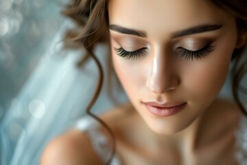 close up detail of a beautiful bride with professional bridal makeup