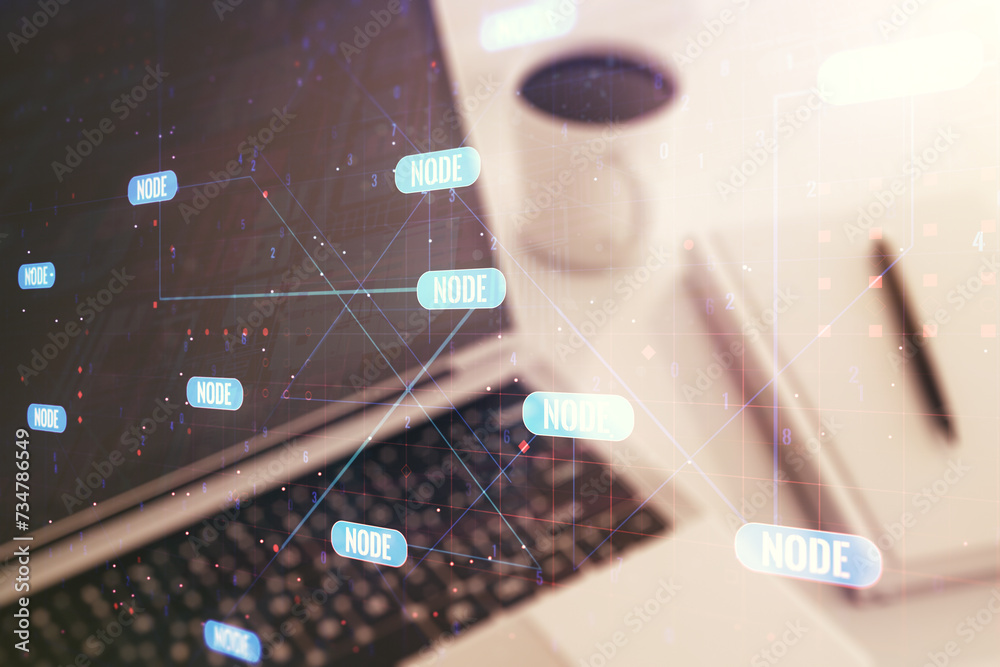 Aufkleber abstract creative coding concept on modern laptop background. multiexposure