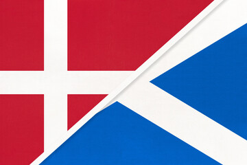 Denmark and Scotland, symbol of country. Danish vs Scottish national flags.