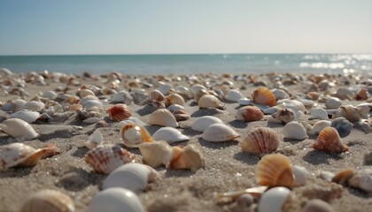 Fototapeta na wymiar Seashells on a sandy beach