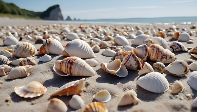 Multitude of seashells on a sandy beach