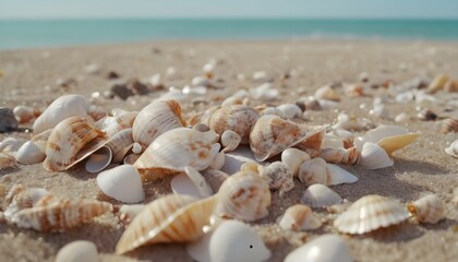 Fototapeta na wymiar Seashells on a sandy beach