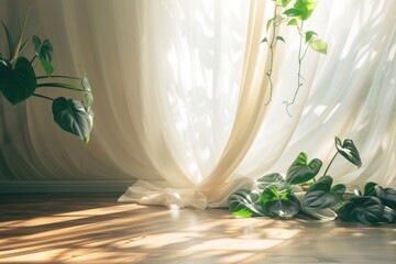 lone plant basks in the warm glow of sunlight streaming through a nearby window