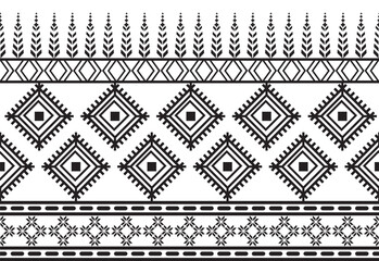 Tribal traditional fabric batik ethnic. ikat floral seamless pattern leaves geometric repeating Design for wallpaper, wrapping, fashion, carpet, clothing. Black and white