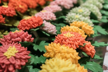 display of multicolored fondant chrysanthemums