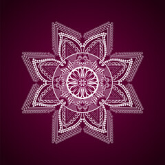 Mystical Mandala: Explore the enchanting intricacies of our mandala, a harmonious dance of white patterns on a royal purple canvas. Elevate your space with this symbol of tranquility and grace