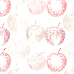 Apples pattern hand drawing. Vector illustration. For print.	
