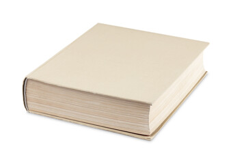 One closed beige hardcover book isolated on white