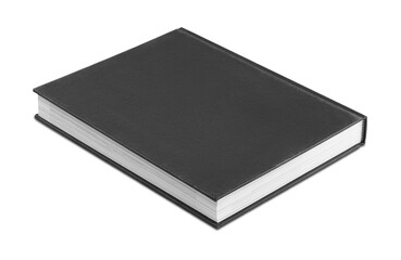 One closed black hardcover book isolated on white