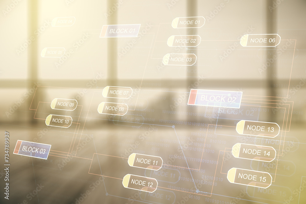 Aufkleber double exposure of abstract creative programming illustration on empty room interior background, big