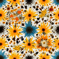 Wildflower Kaleidoscope, pattern with wildflowers arranged in a kaleidoscopic fashion, Seamless Floral Pattern, Wildflower JPG, Created using generative AI