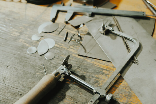 Desktop for craft jewellery making with professional tools.