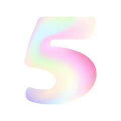 Holographic liquid number 5. Balloon in the shape of number five. Render of neon inflated iridescent number with rainbow effect.