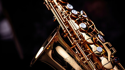 Naklejka premium close up gold saxophone jazz musical instrumental