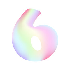 Number 6 icon. Inflated number six in holographic style. Number for birthday, anniversary, holiday. Rainbow liquid number 6. Vector illustration