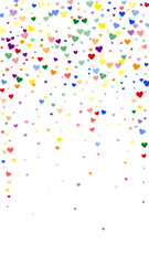 Rainbow colored scattered hearts. LGBT valentine