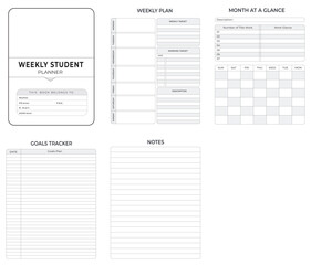 Editable Weekly Student Planner Kdp Interior printable template Design.