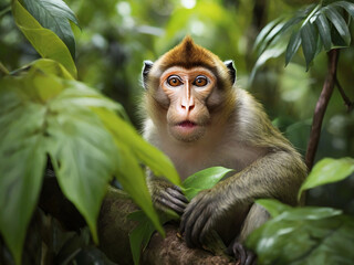 Endangered Monkey in Lush Tropical Foliage