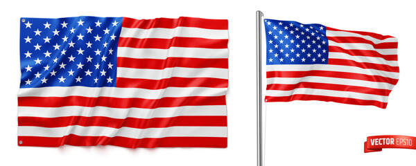 Vector realistic illustration of the United States of America flags on a white background. - 734794370