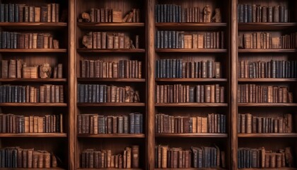 Dark vintage  wooden bookshelves background