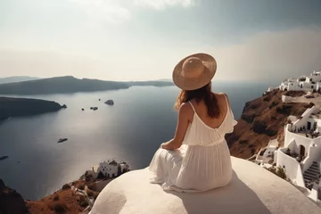 Foto op Canvas Woman looking at view on famous travel destination © Tetiana