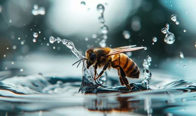 Stof per meter Macro shot of bee over the water,  Generative AI © SOLO PLAYER