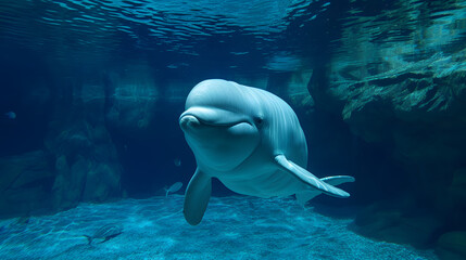 Friendly Beluga Whale Underwater with Light Reflections Ocean Wildlife