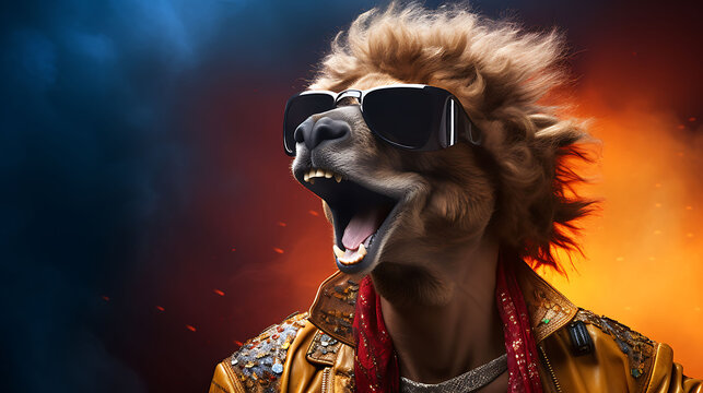 Portrait of a funny camel rock super star