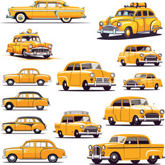 set of taxi illustration vector car transportation yellow travel service isolated symbol cab flat automobile transport vehicle