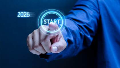 Hand pushing button Start on a interface