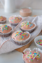 chocolate cupcake with strawberry topping