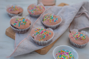 chocolate cupcake with strawberry topping