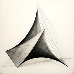 drawing of lines on a hyperbolic paraboloid in black and white.