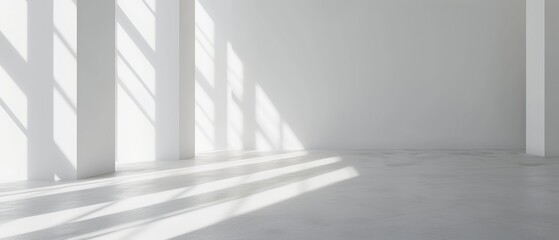 Fototapeta premium Modern White Gallery Space with Sunlight and Shadows