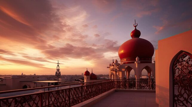 mosque rooftoop animation video sky loop islamic ramadan kareem ied fitr view islam city opening video