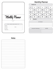 Editable Monthly Planner  Kdp Interior printable template Design.