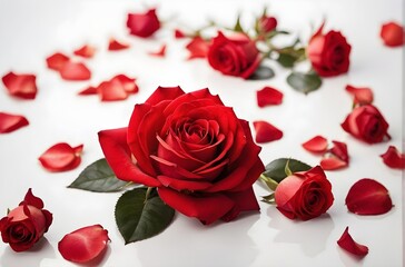 Fototapeta na wymiar Red roses on a white background