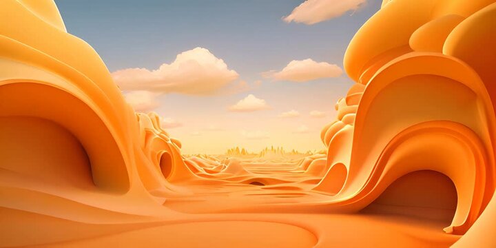 Abstract minimal yellow background with white clouds flying out the tunnel 4K Video