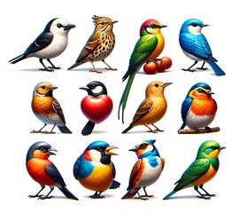 Fototapeta premium Spectacular Illustration of Colorful Birds Depicting the Diverse Beauty of Avian Wildlife in emoji style