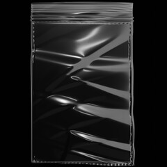 Plastic Bag Wrap PNG Texture : Wrinkled black plastic bag texture on a black background, ideal for creative and decorative design purposes.