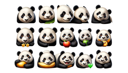 Obraz premium Panda Icons. Adorable Set of Panda Emojis Showcasing a Wide Range of Expressions and Cute Accessories