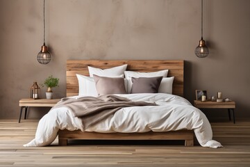 Fototapeta na wymiar design a modern, white, spacious bedroom with a light color scheme and sleek, minimalist features.