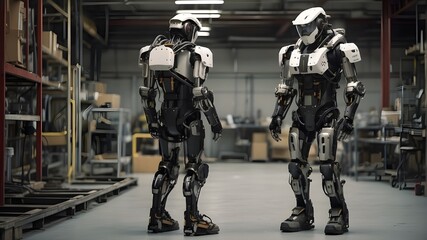 Fototapeta na wymiar An advanced robotic exoskeleton aiding in heavy duty tasks in industrial setting