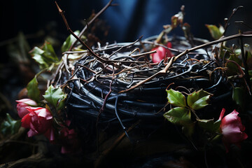 Naklejka premium Crown of Thorns: A poignant composition of a crown of thorns, symbolizing sacrifice and redemption.