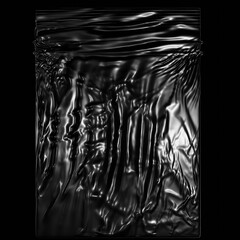 Plastic Bag Wrap PNG Texture : Wrinkled black plastic bag texture on a black background, ideal for creative and decorative design purposes.