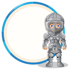Cartoon knight with a visor and armor standing.