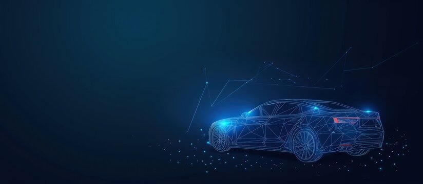 Futuristic digital wireframe of car concept with blue background. AI generated image